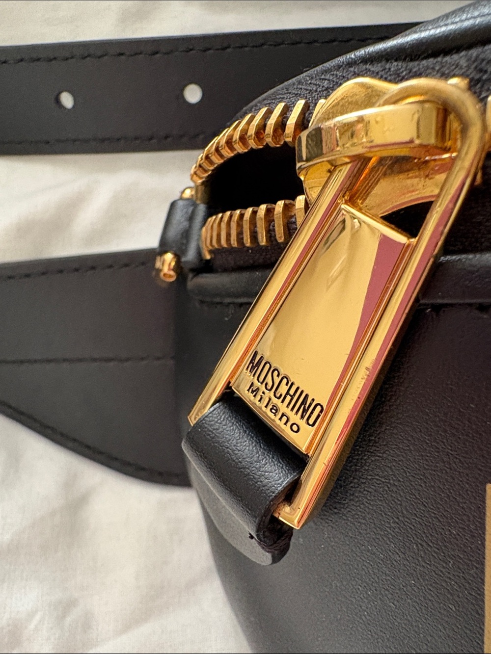 Moschino Black and Gold Logo Crossbody Belt Bag - Picture 2 of 9